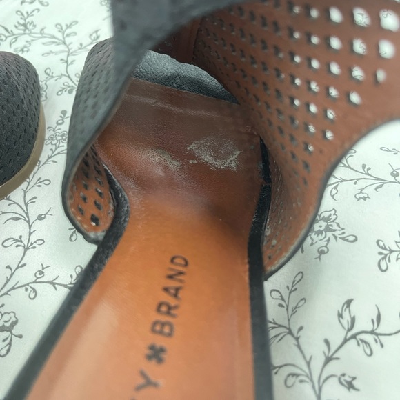 Lucky Brand Sling-back open toe Black leather mules ankle heeled sandals booties - Picture 8 of 11